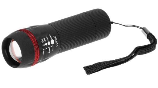 Virone Batériová ručná mini LED baterka 1W 60lm Zoom + Lanyard 30m Black