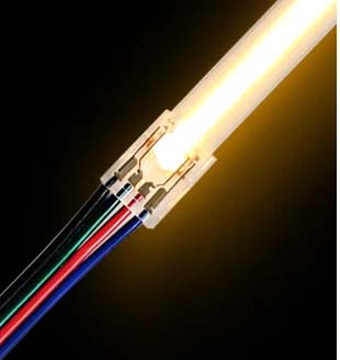 Konektor pre COB RGB LED pásy IP20 10mm, jednostranný konektor s káblom