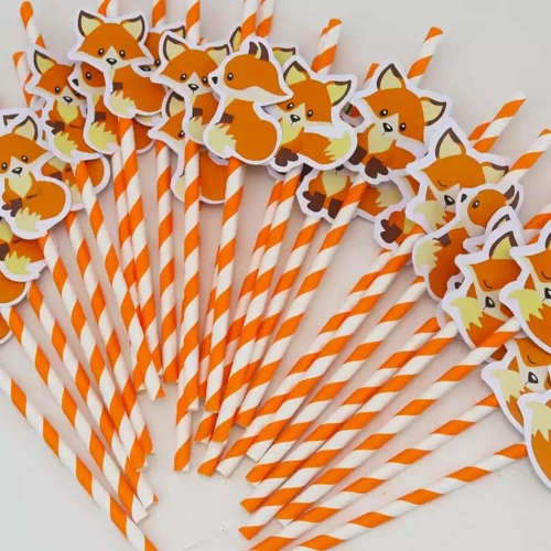 Oranžové papierové slamky Lisek 25 ks