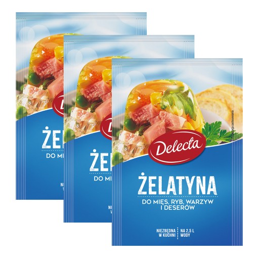 Delecta potravinárska želatína 3x50g na mäso, ryby, zeleninu a dezerty na 2,5l vody