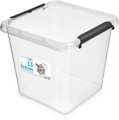 BOX NA ORGANIZÉR, priehľadný plast, s klipmi, 13 litrov na uskladnenie