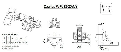 Pánt Sevroll Mortise, tiché zatváranie, 2 ks.
