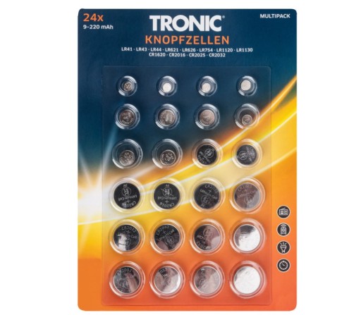 BATERIE LÍTIOVÁ GOMBÍKOVÁ KOVOVÁ TRONIC 24 KS