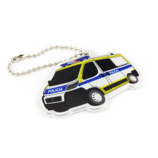 Reflexný prívesok na retiazke pre dieťa na batoh POLICAJNÉ AUTO