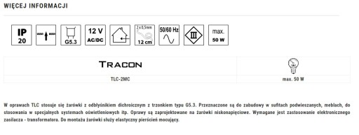 TRACON Halogénová lampa, matný chróm, MR16 TLC-2MC