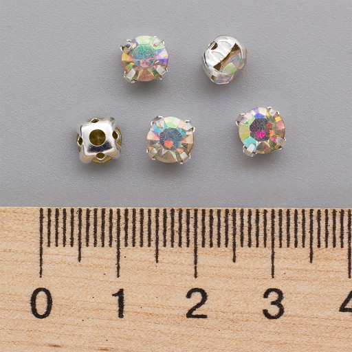 Kamienky na šitie, sklo a mosadz, trieda A, farba AB, 6x5mm, 20ks