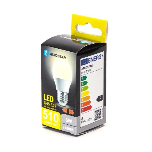E27 LED G45 žiarovka 45mm guľa 6W malá 510Lm NEUTRÁLNA biela 4000K NW