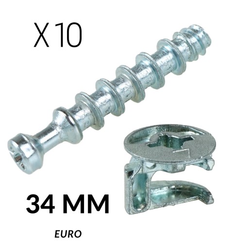 10x Excentrická spojka na nábytok, dĺžka 34 EURO
