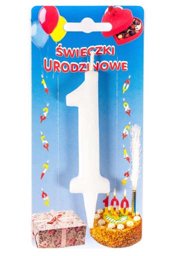Tortová sviečka číslo 1, biela, výška 10,5 cm