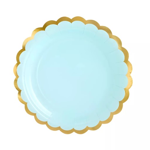 Taniere Mint modré papierové taniere so zlatým lemom, 18 cm, 6 ks