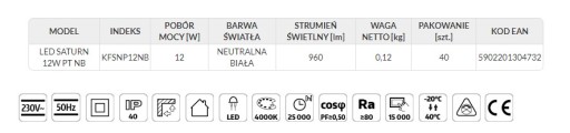 LED stropné svietidlo SATURN 12W 4000K