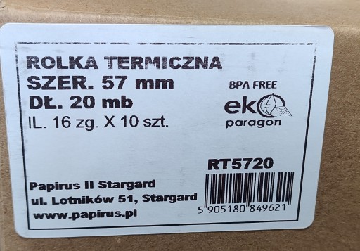 Termo rolka 57x20 pokladňa 57mm 20mb 10 ks