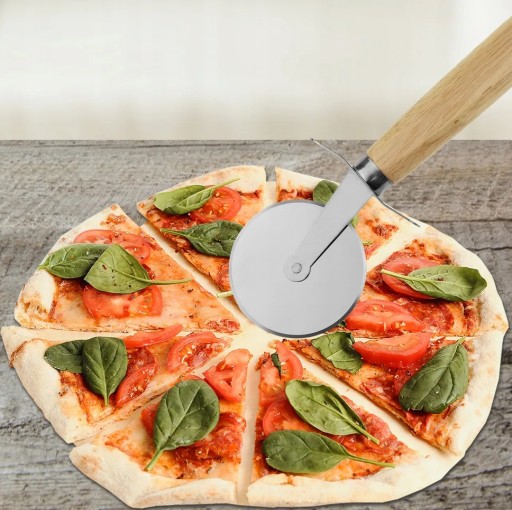 okrúhly nôž na pizzu okrúhly na REZANIE PIZZY DREVENÁ RÚČKA