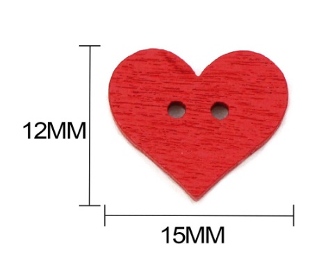Gombík SRDCE červený 15mm 10 kusov VALENTÍN 2438