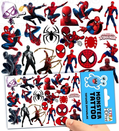UMÝVAJÚCE DOČASNÉ TETOVANIE PRE DETI DETSKÝ SPIDERMAN ORIGINÁLNE DIZAJNY