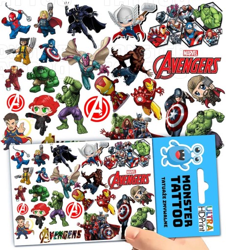 UMÝVAJÚCE DOČASNÉ TETOVANIE PRE DETI DETSKÉ AVENGERS ORIGINÁLNE DIZAJNY