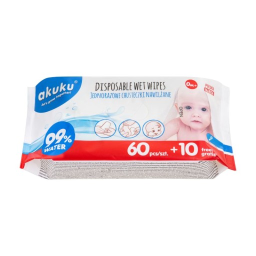 AKUKU VODNÉ Utierky 99% VLHČENÉ VODOU 70SZ 0M+