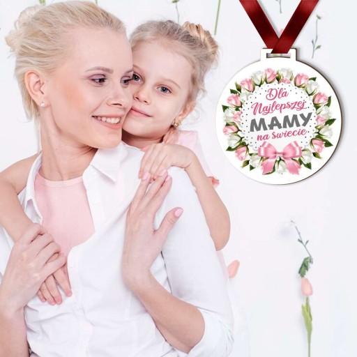 biela MEDAILA KU DŇU MATIEK pre najlepšiu MAMIČKU, DARČEK darček so stuhou