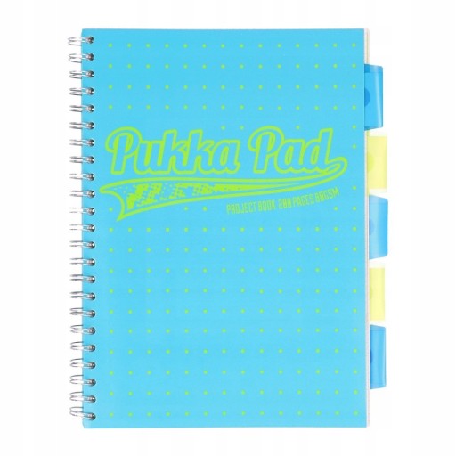 PUKKA PROJECT BOOK NEON DOTS A4 kruhový zápisník modrý kockovaný