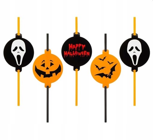 Slamené trubičky s halloweenským medailónom 5 ks.