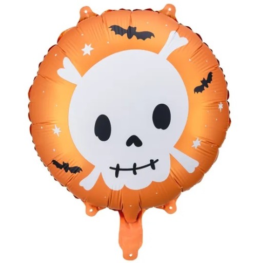 Oranžový fóliový balónik s lebkou Halloween hélium