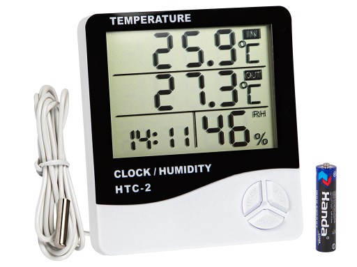 TEPLOMER METEOROLOGICKÁ STANICA POČASIE HYGROMETER HODINY SÚPRAVA BATÉRIE LCD SONDA