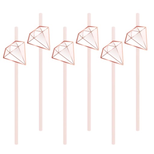 Diamantové slamky na slepačiu párty rosegold 6 ks