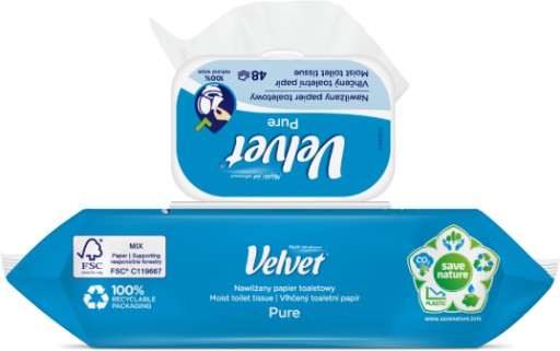 Vlhčený toaletný papier Velvet Pure 48 ks