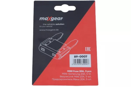 89-0007 MINI DESKOVÁ POISTKA 20A SADA 5KS MAXGEAR