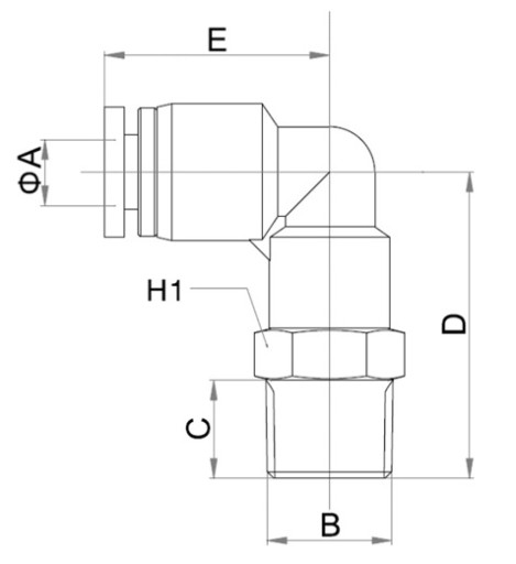 PNEUMATICKÁ AUTOMATICKÁ ZÁSTRČKA V UHLU 90° 6 mm 1/2