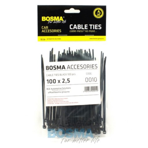 Čierne sťahovacie pásky BOSMA (100 ks) | 2,5 x 100 mm