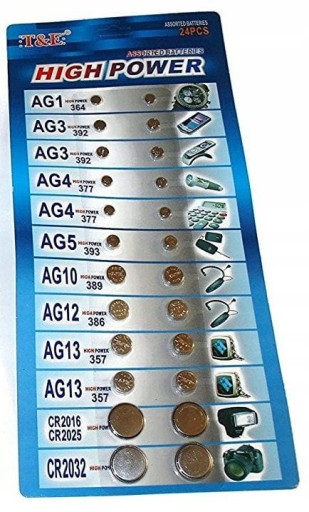 SADA GomBÍKOVÝCH BATÉRIÍ 24 KS AG1 - AG13, CR2034