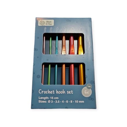 Hliníkové háčiky, farebné, od 3,0 mm do 10,0 mm, dĺžka 15 cm, FIO box