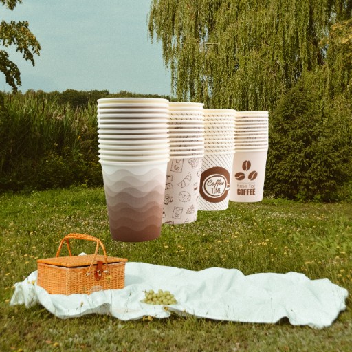 Papierový pohár s plastom na kávu, 250 ml, jednorazový, potlač, 50 ks