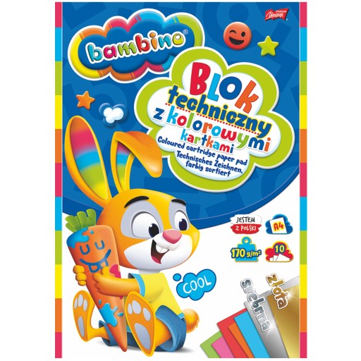 A4 farebný technický blok Bambino 10 kariet rôzne farby mix farieb x 2