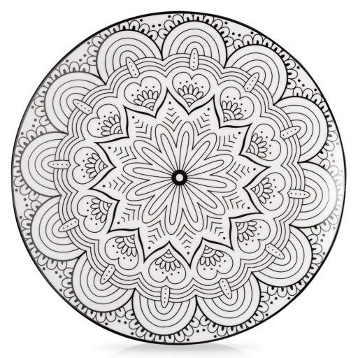 DEZERTNÝ tanier, plytký, tortička, porcelánový dezert, biela, čierna MANDALA