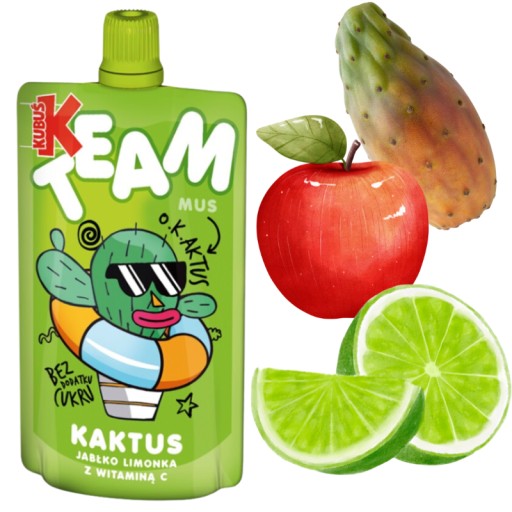 Kubuś Team Mousse pre deti Jablkový Kaktus Limetka s vitamínom C 100 g