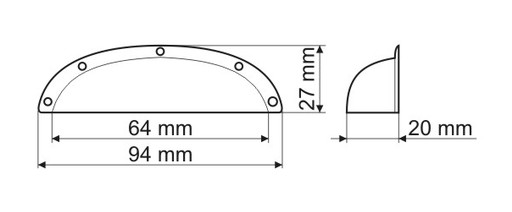 GAMET UP01 mušľová nábytková úchytka, chróm, 64mm