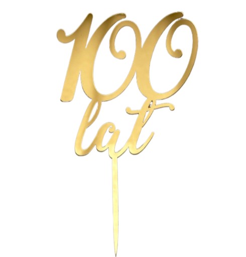 100 happy birthday topper pikker Nápis na torte PLEXI zlaté zrkadlo