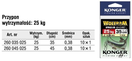 Konger Tungsten Leaders 45cm/25kg (1 ks)