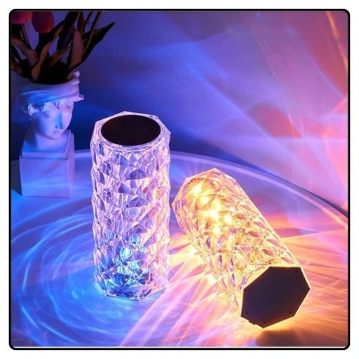 KRYŠTÁLOVÁ STOLOVÁ LAMPA SPÁLŇOVÁ STOLNÁ LAMPA RGB DIAMANTOVÁ LED + DIAĽK.