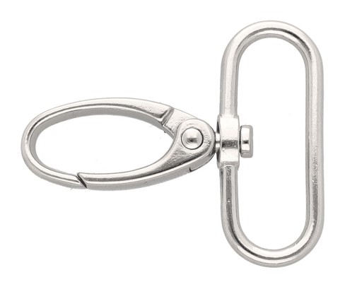 Kovová karabina na popruh 30 mm, strieborný niklový krab, 5 ks.