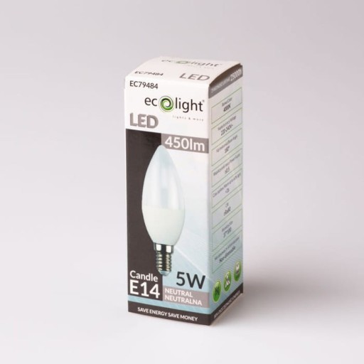 LED žiarovka E14 Sviečka 5W C37 Neutral White
