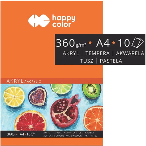 BLOKOVÝ NÁKČET PRE AKRYLOVÉ AKVARELOVÉ TEPRY A4 10 ARK 360G HAPPY COLOR