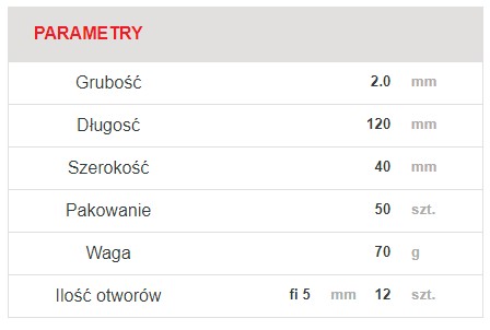 Perforovaný plech, plochý konektor ATEST 40x120