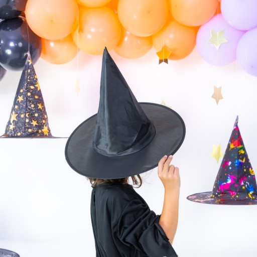 Čierny čarodejnícky klobúk PRE HALLOWEENSKÉ ČARODEJKY VEĽKÉ na deň svätého Ondreja