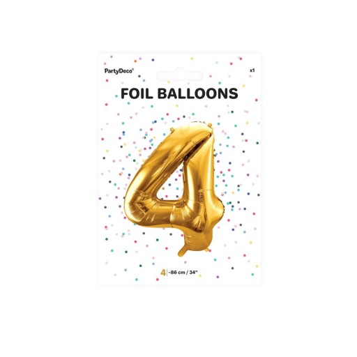 Fóliový balónik CYFRA 4 GOLD, veľký, 86 cm, pre HEL k narodeninám