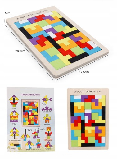 Puzzle Drevené kocky Montessori Tetris Puzzle
