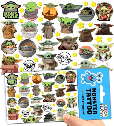 UMÝVAJÚCE DOČASNÉ TETOVANIE PRE DETI BABY YODA GROGU ORIGINÁLNE DIZAJNY