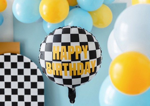 Fóliový balón Happy Birthday šachovnica - 35 cm